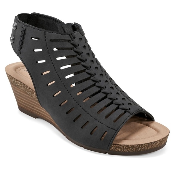 Size 8W Brand New! Hana Round Toe Laser Cut Dress • Black Wedges - Picture 6 of 13